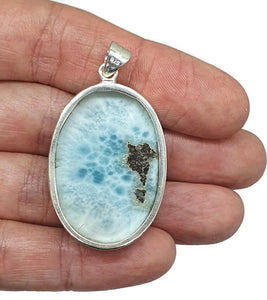 Massive Larimar Pendant, Dolphin Stone, Stone of Atlantis, Sterling Silver, Spiritual - GemzAustralia 