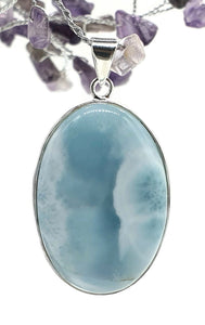 Massive Larimar Pendant, Dolphin Stone, Stone of Atlantis, Sterling Silver, Spiritual - GemzAustralia 