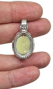 Lemon Quartz & Zircon Halo Pendant, 13 carats, Sterling Silver, Oval Shaped - GemzAustralia 