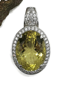 Lemon Quartz & Zircon Halo Pendant, 13 carats, Sterling Silver, Oval Shaped - GemzAustralia 