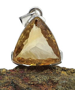 Trillion Faceted Citrine Pendant, Sterling Silver, 21 carats, November Birthstone - GemzAustralia 