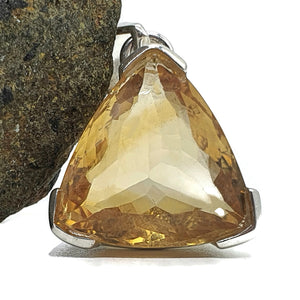 Trillion Faceted Citrine Pendant, Sterling Silver, 21 carats, November Birthstone - GemzAustralia 