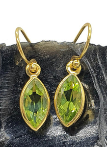 Gold Peridot Earrings, August Birthstone, Sterling Silver, 18K gold plated, Marquise Shaped - GemzAustralia 