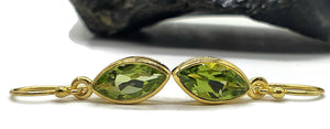 Gold Peridot Earrings, August Birthstone, Sterling Silver, 18K gold plated, Marquise Shaped - GemzAustralia 