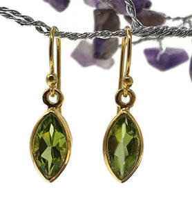 Gold Peridot Earrings, August Birthstone, Sterling Silver, 18K gold plated, Marquise Shaped - GemzAustralia 