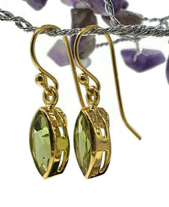 Gold Peridot Earrings, August Birthstone, Sterling Silver, 18K gold plated, Marquise Shaped - GemzAustralia 