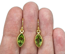 Load image into Gallery viewer, Gold Peridot Earrings, August Birthstone, Sterling Silver, 18K gold plated, Marquise Shaped - GemzAustralia 