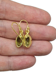 Gold Peridot Earrings, August Birthstone, Sterling Silver, 18K gold plated, Marquise Shaped - GemzAustralia 