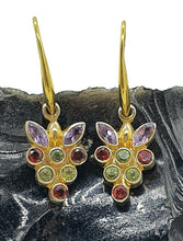 Load image into Gallery viewer, Multi Gemstone Earrings, Sterling Silver, 14k gold plated, Peridot, Amethyst &amp; Garnet - GemzAustralia 