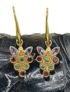 Multi Gemstone Earrings, Sterling Silver, 14k gold plated, Peridot, Amethyst & Garnet - GemzAustralia 