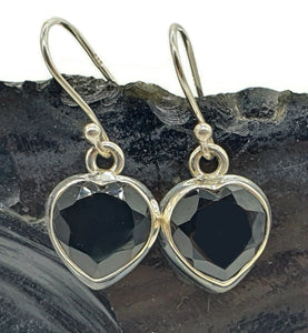 Black Onyx Earrings, Heart Shaped, Sterling Silver, Leo / Capricorn Zodiac Gemstone - GemzAustralia 