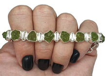 Load image into Gallery viewer, Raw Peridot Bracelet, Sterling Silver, Rough Peridot, August Birthstone, Rustic Bezel Setting - GemzAustralia 