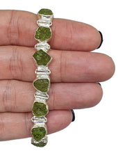 Load image into Gallery viewer, Raw Peridot Bracelet, Sterling Silver, Rough Peridot, August Birthstone, Rustic Bezel Setting - GemzAustralia 