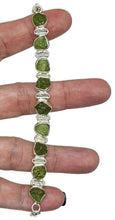 Load image into Gallery viewer, Raw Peridot Bracelet, Sterling Silver, Rough Peridot, August Birthstone, Rustic Bezel Setting - GemzAustralia 