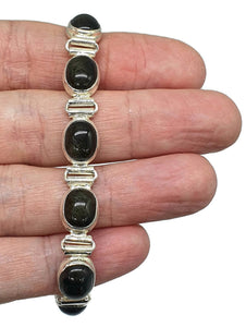 Black Spectrolite Cats Eye Bracelet, Sterling Silver, 18-20 cm adjustable, Genuine - GemzAustralia 