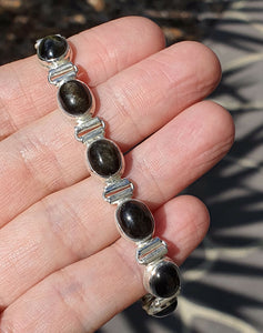 Black Spectrolite Cats Eye Bracelet, Sterling Silver, 18-20 cm adjustable, Genuine - GemzAustralia 