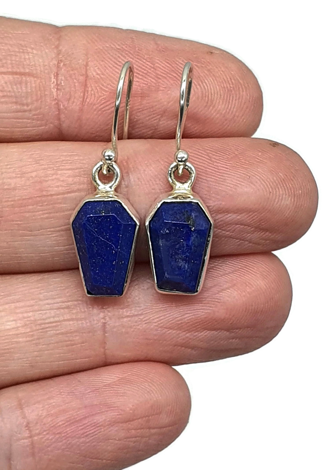 Coffin Shaped Lapis Lazuli Earrings, Sterling Silver, Protection Stone, Truth Stone - GemzAustralia 