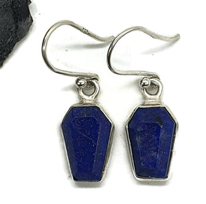 Coffin Shaped Lapis Lazuli Earrings, Sterling Silver, Protection Stone, Truth Stone - GemzAustralia 