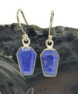 Coffin Shaped Lapis Lazuli Earrings, Sterling Silver, Protection Stone, Truth Stone - GemzAustralia 