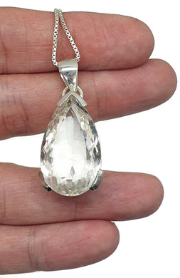 Clear Quartz Crystal Pendant, Pear Faceted, Sterling Silver, 30 carats, Concentration Stone - GemzAustralia 