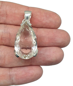 Clear Quartz Crystal Pendant, Pear Faceted, Sterling Silver, 30 carats, Concentration Stone - GemzAustralia 