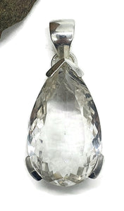 Clear Quartz Crystal Pendant, Pear Faceted, Sterling Silver, 30 carats, Concentration Stone - GemzAustralia 