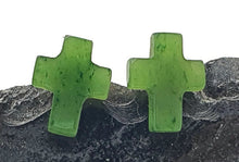 Load image into Gallery viewer, Canadian Jade Cross studs, Sterling Silver, Deep Green Jade, British Columbia Nephrite Jade - GemzAustralia 