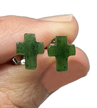 Load image into Gallery viewer, Canadian Jade Cross studs, Sterling Silver, Deep Green Jade, British Columbia Nephrite Jade - GemzAustralia 