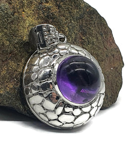 Amethyst Pendant, Sterling Silver, Round Cabochon Amethyst, February Birthstone - GemzAustralia 