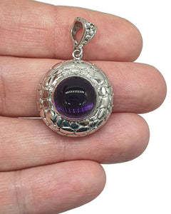 Amethyst Pendant, Sterling Silver, Round Cabochon Amethyst, February Birthstone - GemzAustralia 