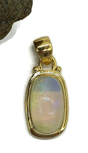 Rectangle Opal Pendant, 18K Gold Plated, Sterling Silver, October Birthstone, Aura Gem - GemzAustralia 