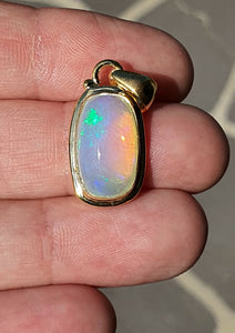 Rectangle Opal Pendant, 18K Gold Plated, Sterling Silver, October Birthstone, Aura Gem - GemzAustralia 