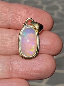 Rectangle Opal Pendant, 18K Gold Plated, Sterling Silver, October Birthstone, Aura Gem - GemzAustralia 