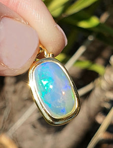 Rectangle Opal Pendant, 18K Gold Plated, Sterling Silver, October Birthstone, Aura Gem - GemzAustralia 