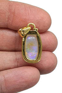 Rectangle Opal Pendant, 18K Gold Plated, Sterling Silver, October Birthstone, Aura Gem - GemzAustralia 