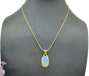 Rectangle Opal Pendant, 18K Gold Plated, Sterling Silver, October Birthstone, Aura Gem - GemzAustralia 