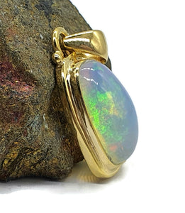 Rectangle Opal Pendant, 18K Gold Plated, Sterling Silver, October Birthstone, Aura Gem - GemzAustralia 