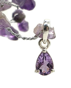 Amethyst Pendant, 1.7 carats, Pear Shaped, Sterling Silver, 3 prong set, February Birthstone - GemzAustralia 