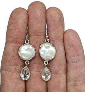 White Baroque Pearl & White Topaz Earrings, Freshwater Pearls, Sterling Silver - GemzAustralia 