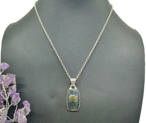 Blue Gold Tigers Eye Pendant, Sterling Silver, Rectangle Shaped, Hawks Eye, Strength - GemzAustralia 