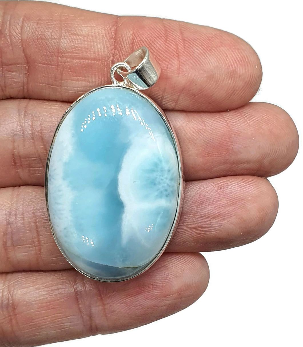 Massive Larimar Pendant, Dolphin Stone, Stone of Atlantis, Sterling Silver, Spiritual - GemzAustralia 