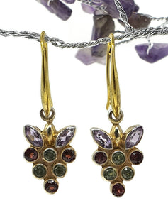 Multi Gemstone Earrings, Sterling Silver, 14k gold plated, Peridot, Amethyst & Garnet - GemzAustralia 