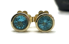 Load image into Gallery viewer, Blue Apatite Studs, Sterling Silver, 14k gold plated, Round Faceted, Bright Blue Gemstone - GemzAustralia 