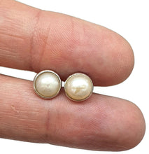 Load image into Gallery viewer, Freshwater Pearl Studs, Sterling Silver, Bridal Earrings, June Birthstone, White Pearl Earrings - GemzAustralia 