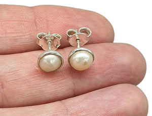 Freshwater Pearl Studs, Sterling Silver, Bridal Earrings, June Birthstone, White Pearl Earrings - GemzAustralia 