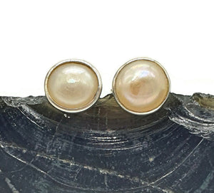 Freshwater Pearl Studs, Sterling Silver, Bridal Earrings, June Birthstone, White Pearl Earrings - GemzAustralia 