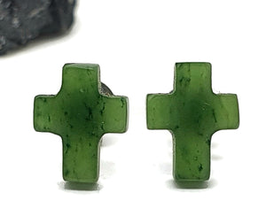 Canadian Jade Cross studs, Sterling Silver, Deep Green Jade, British Columbia Nephrite Jade - GemzAustralia 