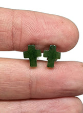 Load image into Gallery viewer, Canadian Jade Cross studs, Sterling Silver, Deep Green Jade, British Columbia Nephrite Jade - GemzAustralia 