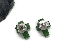 Load image into Gallery viewer, Canadian Jade Cross studs, Sterling Silver, Deep Green Jade, British Columbia Nephrite Jade - GemzAustralia 