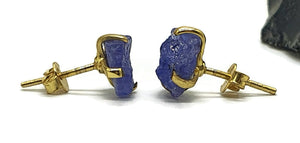 Raw Tanzanite Studs, Gold Plated Sterling Silver, Rough Tanzanite Earrings, December Gem - GemzAustralia 